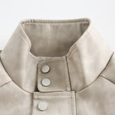 Solid Color Leather Clothing With Stand Collar Coat For Men Spring And Autumn